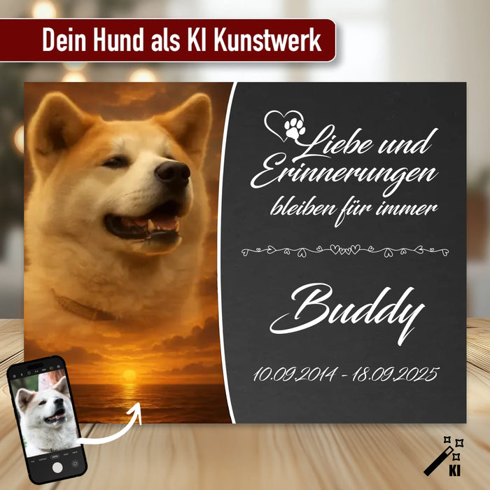 Personalisierte Gedenktafel für Hunde - Sonnenuntergang (Querformat)