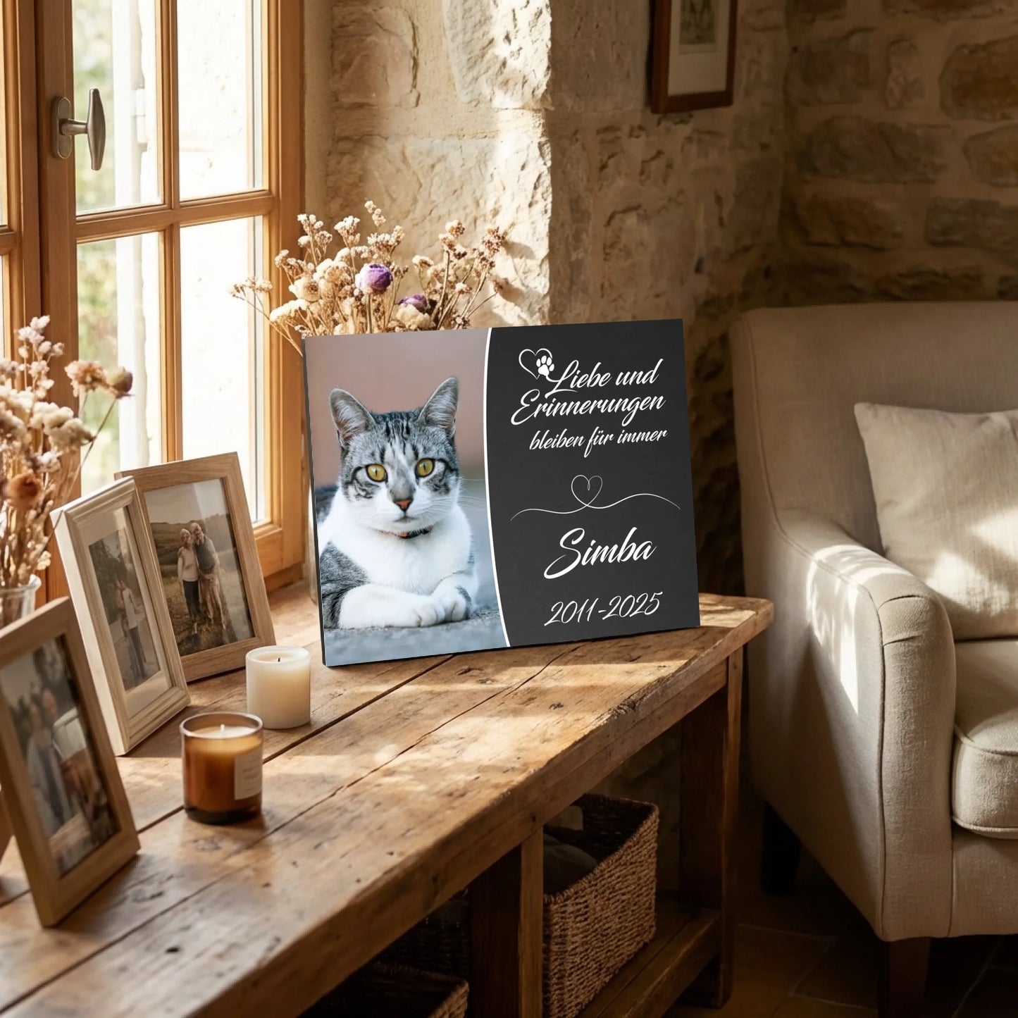 Personalisierte Gedenktafel für Katzen