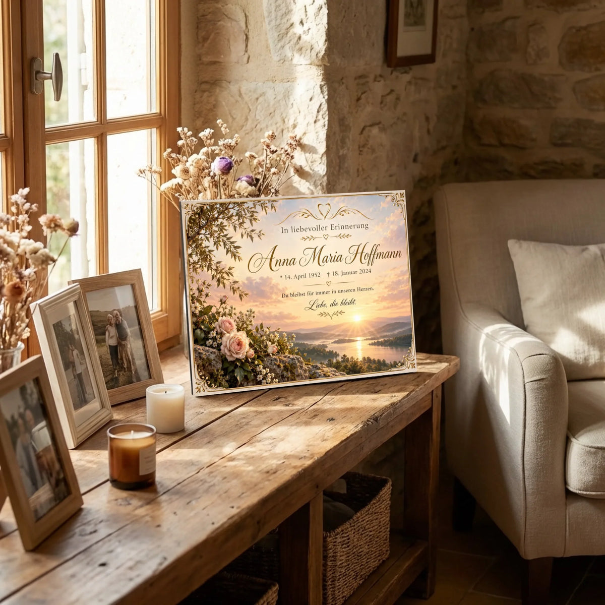 Personalisierte Gedenktafel mit KI