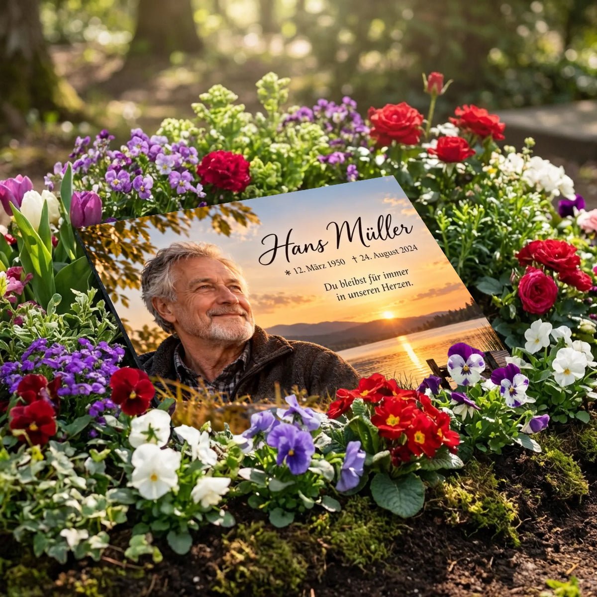 Personalisierte Gedenktafel mit Foto - KI-generiert