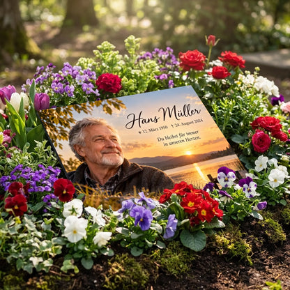 Personalisierte Gedenktafel mit Foto - KI-generiert