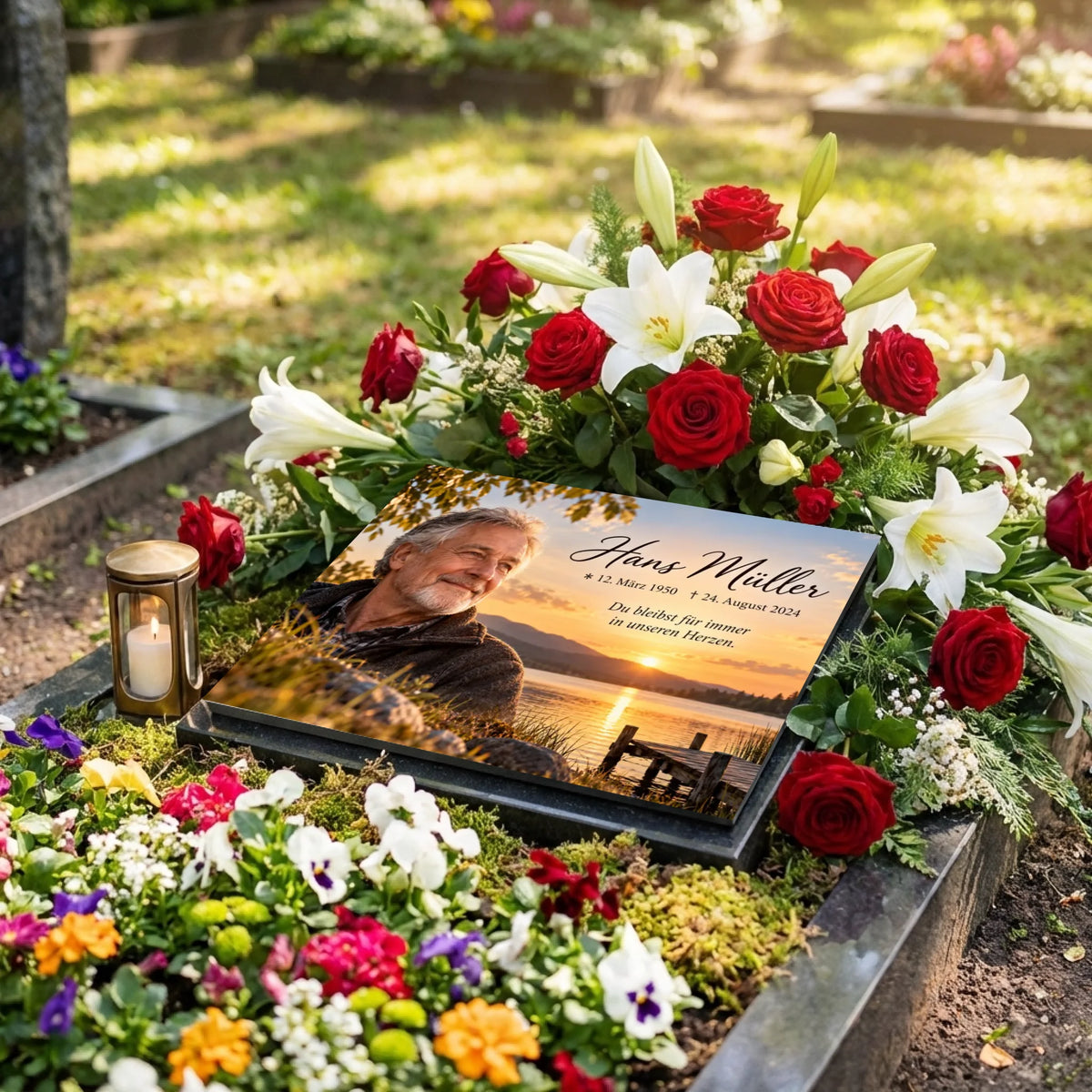 Personalisierte Gedenktafel mit Foto - KI-generiert