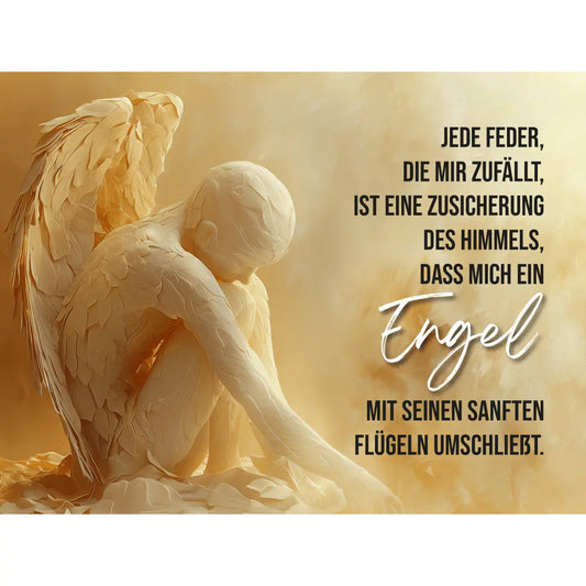 Dekoschild 20 x 15 cm – Engel aus Federn – „Jede Feder, die mir zufällt …“ - meine - gedenktafel.de