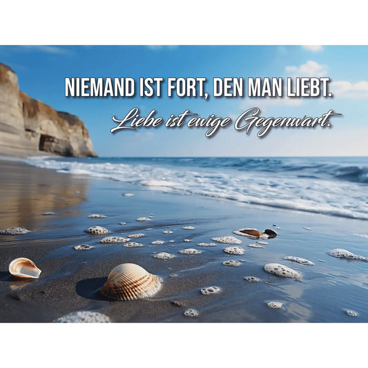 Dekoschild 20 x 15 cm – Sanfte Wellen im Abendlicht – „Niemand ist fort …“ - meine - gedenktafel.de
