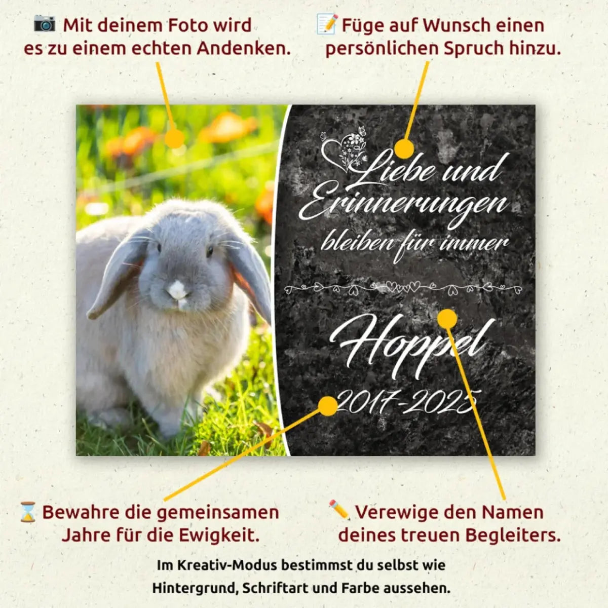 Personalisierte Gedenktafel für Nagetiere - meine - gedenktafel.de